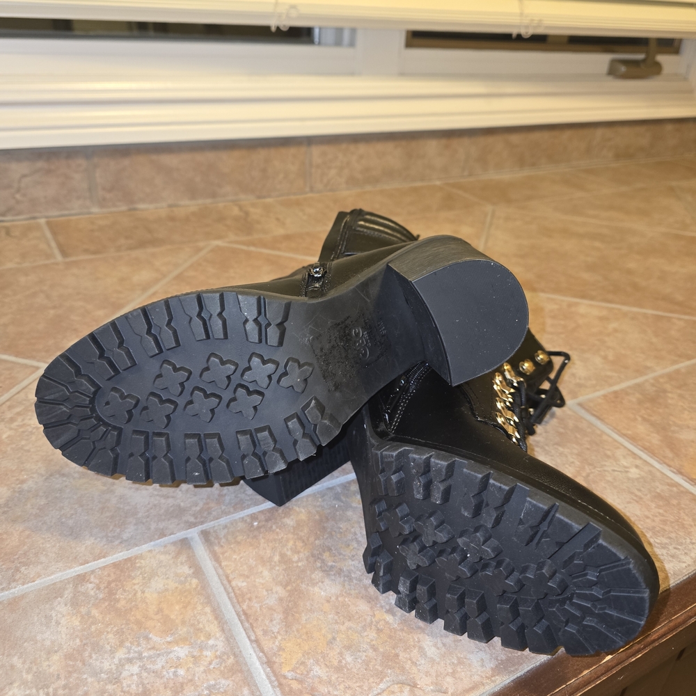 Black Heeled Combat Boots – Gold Hardware - Picture 5 of 5
